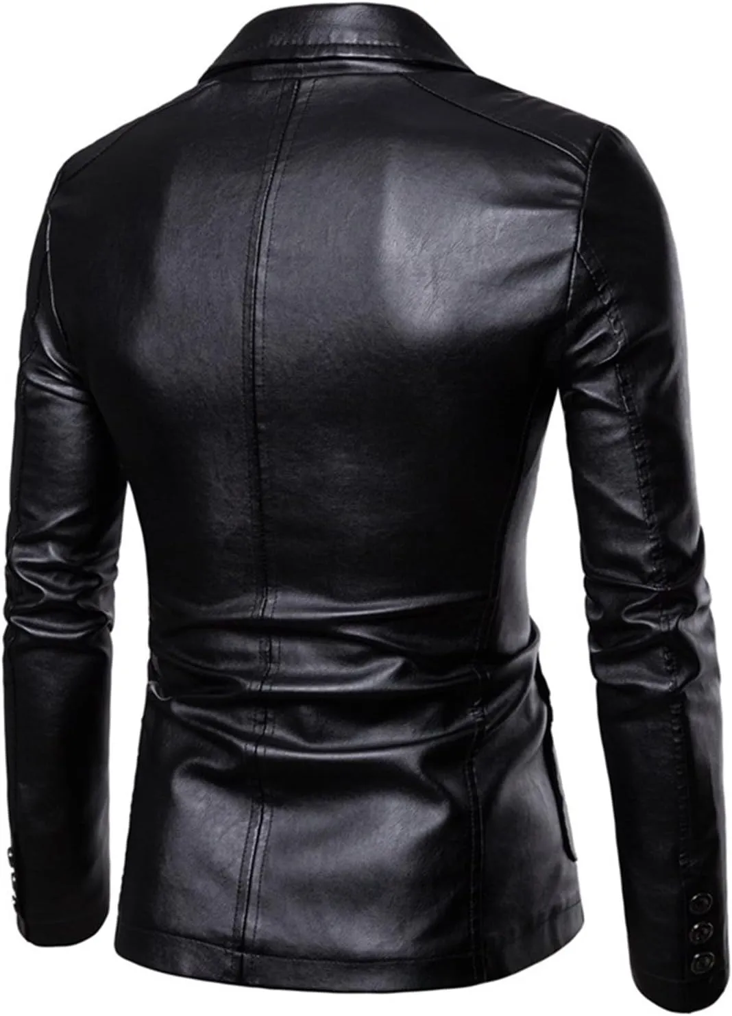 Men's Faux Leather Blazer Slim Fit Notched Lapel Formal Sports Coat Two Button Business Casual Solid Formal Jacket