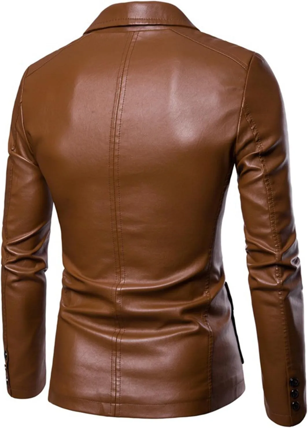 Men's Faux Leather Blazer Slim Fit Notched Lapel Formal Sports Coat Two Button Business Casual Solid Formal Jacket