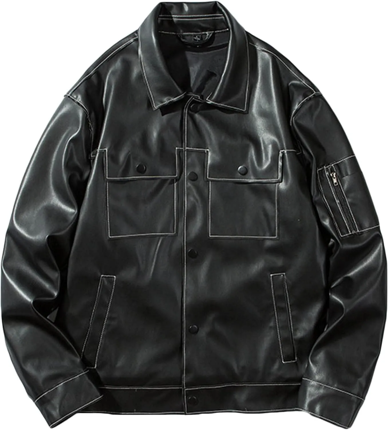 Mens Faux Leather Coat Slim Fit Lapel PU Jackets Lightweight Vintage Suit Jacket Biker Outwear Classic Coats for Men