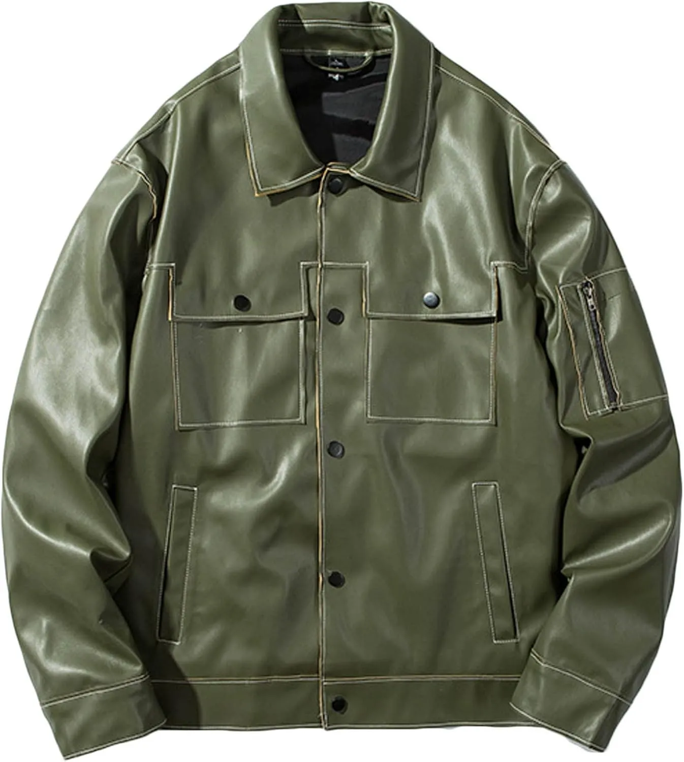 Mens Faux Leather Coat Slim Fit Lapel PU Jackets Lightweight Vintage Suit Jacket Biker Outwear Classic Coats for Men