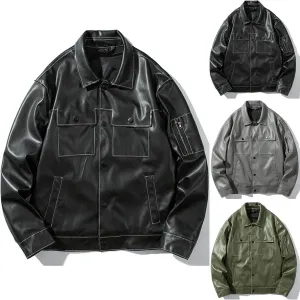 Mens Faux Leather Coat Slim Fit Lapel PU Jackets Lightweight Vintage Suit Jacket Biker Outwear Classic Coats for Men