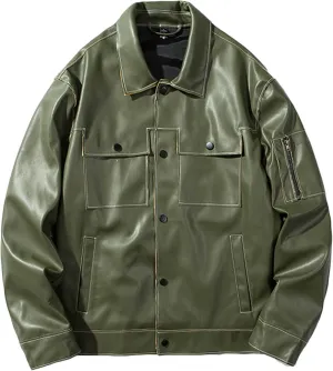 Mens Faux Leather Coat Slim Fit Lapel PU Jackets Lightweight Vintage Suit Jacket Biker Outwear Classic Coats for Men