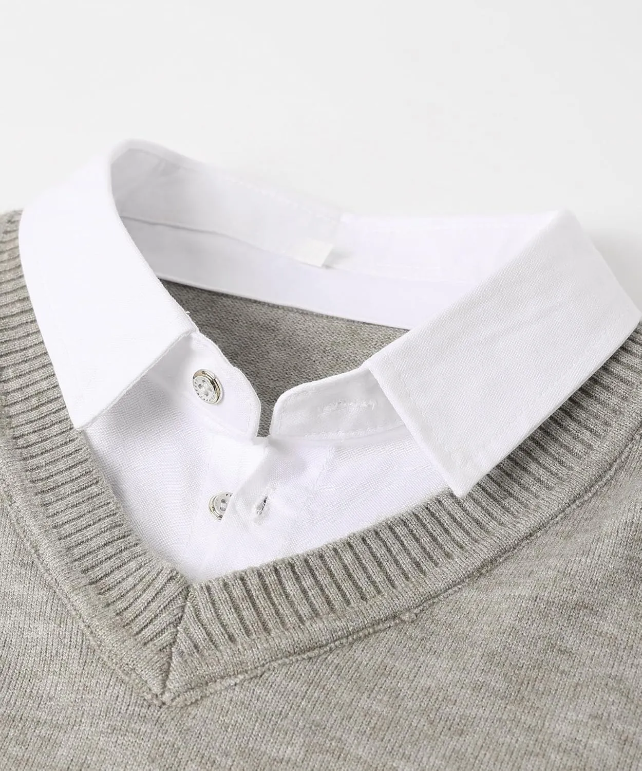 Men's Knit Sweater Fashion Pullover Soft Touch V-Neck Sweatshirt Top with Plaid or White Mock Shirt Collar