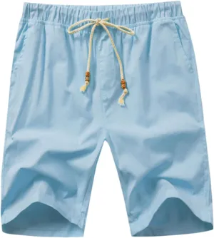 Men's Linen Casual Pants Classic Fit Short Drawstring Loose Yoga Summer Beach Trousers with Pockets