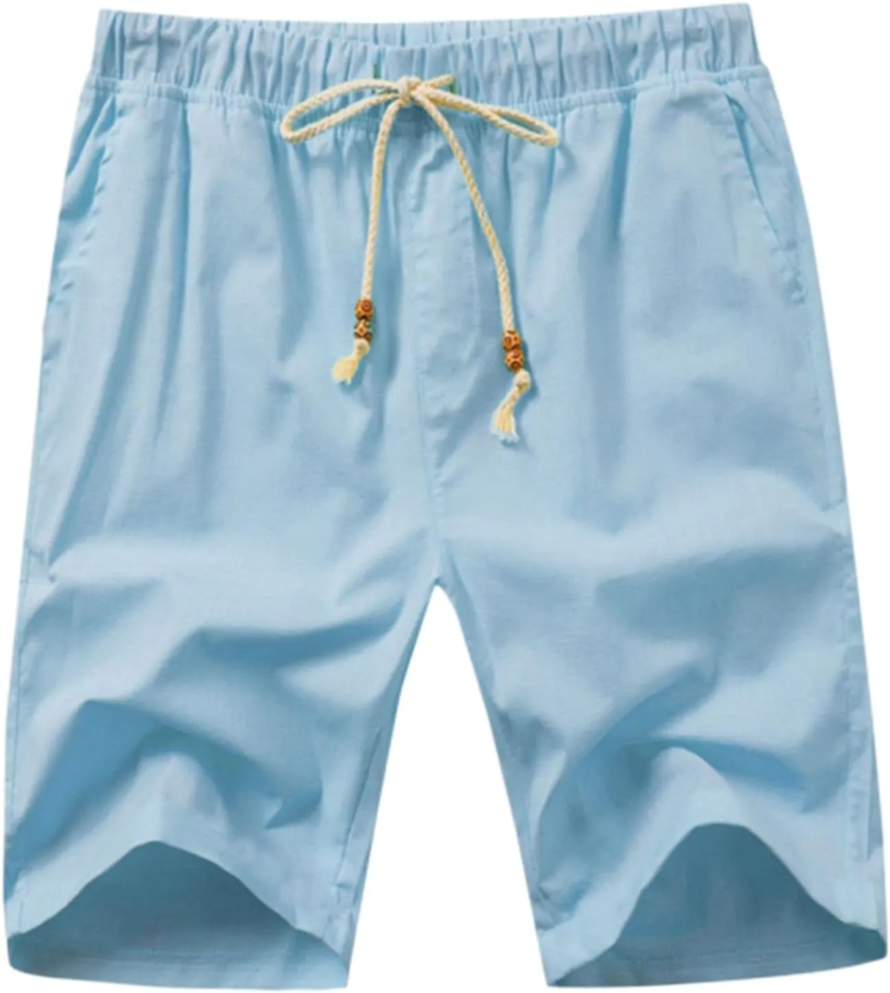 Men's Linen Casual Pants Classic Fit Short Drawstring Loose Yoga Summer Beach Trousers with Pockets