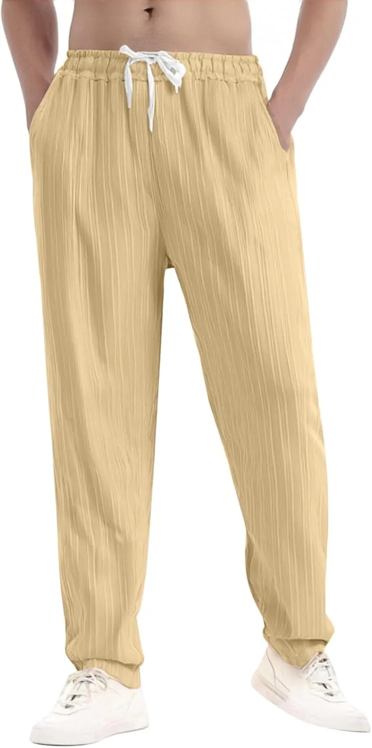 Mens Pants Casual Loose Fit Trendy Straight-Leg Elastic-Waisted Work Pant Outdoor Relax Fit Breathable Basic Outfits