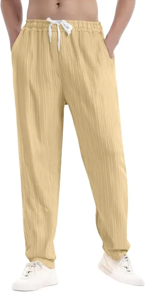 Mens Pants Casual Loose Fit Trendy Straight-Leg Elastic-Waisted Work Pant Outdoor Relax Fit Breathable Basic Outfits
