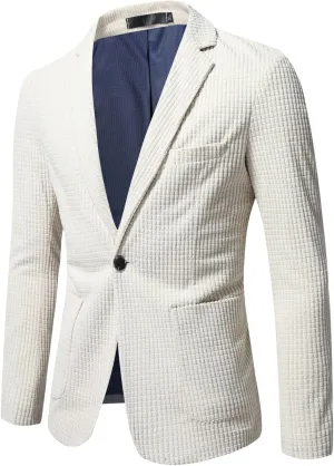 Mens Slim Classic Fit Blazer One Button Solid Business Sport Coat Lightweight Casual Suits Lapel Porm Wedding Formal Jackets