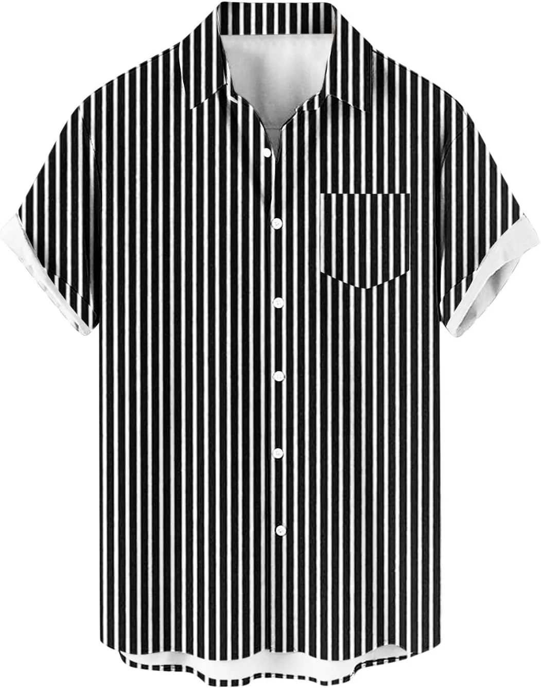 Men's Stripe Chambray Short Sleeve Button-Down Shirt, Wrinkle Resistant, Lapel Collar, Breathable Soft Comfy Shirts