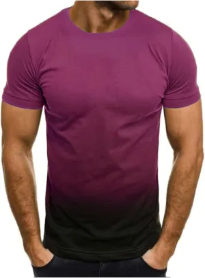 Mens Summer Casual Shirts Trendy Loose Short Sleeve Crew Neck Gradient Color Tee Tops Fashion Athletic T-Shirts