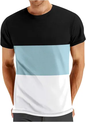 Mens T-Shirts Trendy 2024 Contrasting Color Crew Neck Short Sleeve Tees Moisture Wicking Comfort Loose Shirt