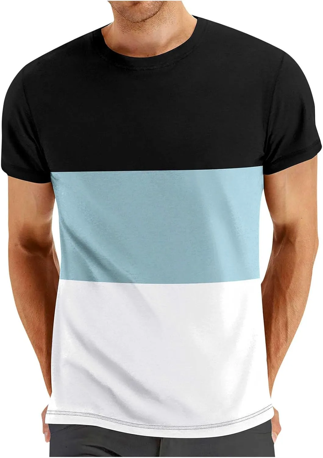 Mens T-Shirts Trendy 2024 Contrasting Color Crew Neck Short Sleeve Tees Moisture Wicking Comfort Loose Shirt