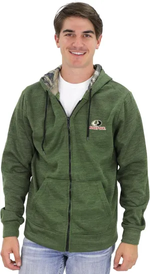 Mossy Oak Men's Marled Full Zip Fleece Lined Hoodie Sweatshirt with Embroidered Chest Logo