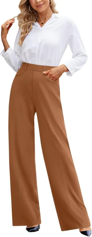 Narcissus Wide Leg Pants Trousers Pants for Women with Belt Loops Work Pants Women High Waisted Slacks for Office Wear