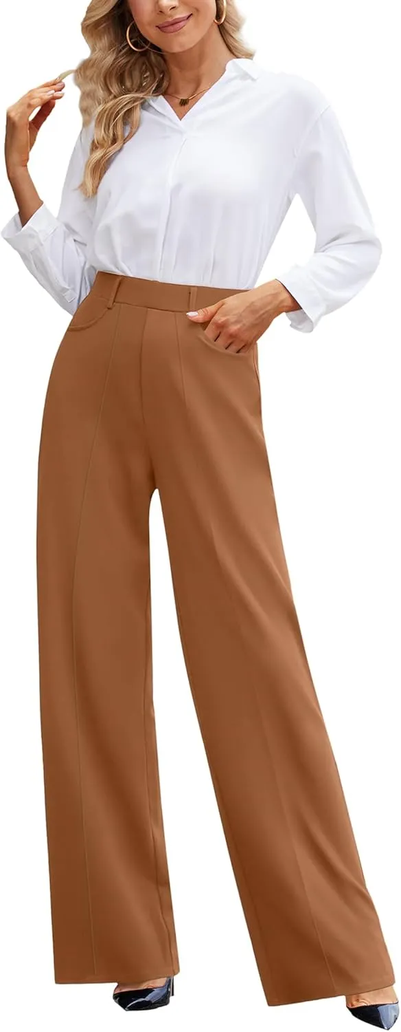 Narcissus Wide Leg Pants Trousers Pants for Women with Belt Loops Work Pants Women High Waisted Slacks for Office Wear
