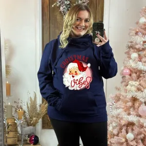 Navy Retro Christmas Vibes Luxe Christmas Hoodie