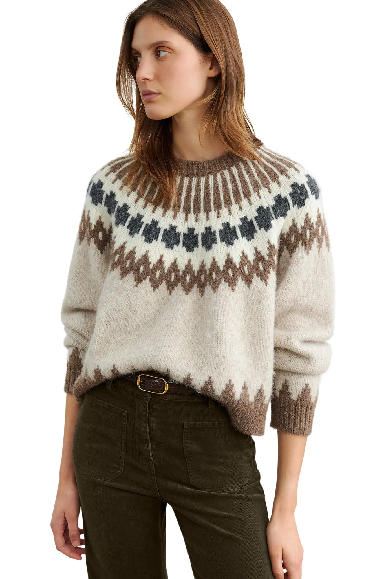Nili Lotan Alena Sweater in Oatmeal Fairisle