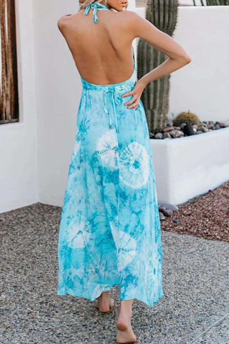 O Neck Tie-dye Trendy Blue Mini Dress(2 Colors)