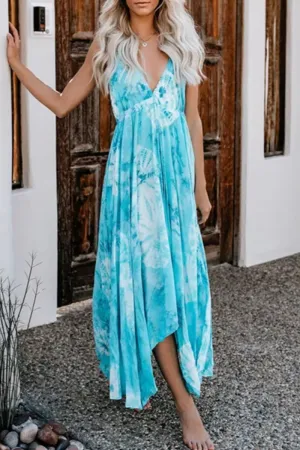 O Neck Tie-dye Trendy Blue Mini Dress(2 Colors)