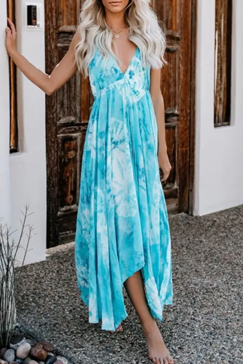 O Neck Tie-dye Trendy Blue Mini Dress(2 Colors)
