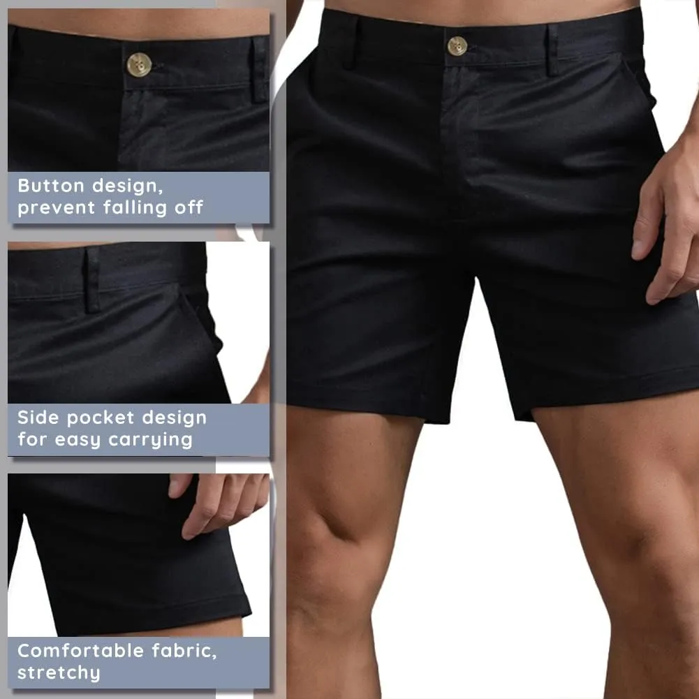 Oymyakon Men's Chino Shorts 6 Inch Slim Fit Shorts Cotton Stretch Casual Shorts Summer Flat Front Shorts