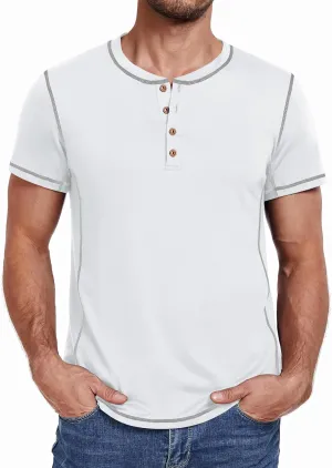 PEGENO Mens Fashion Henley Short Sleeve T-Shirt Casual Shirt Contrast Stitching Tees Tops
