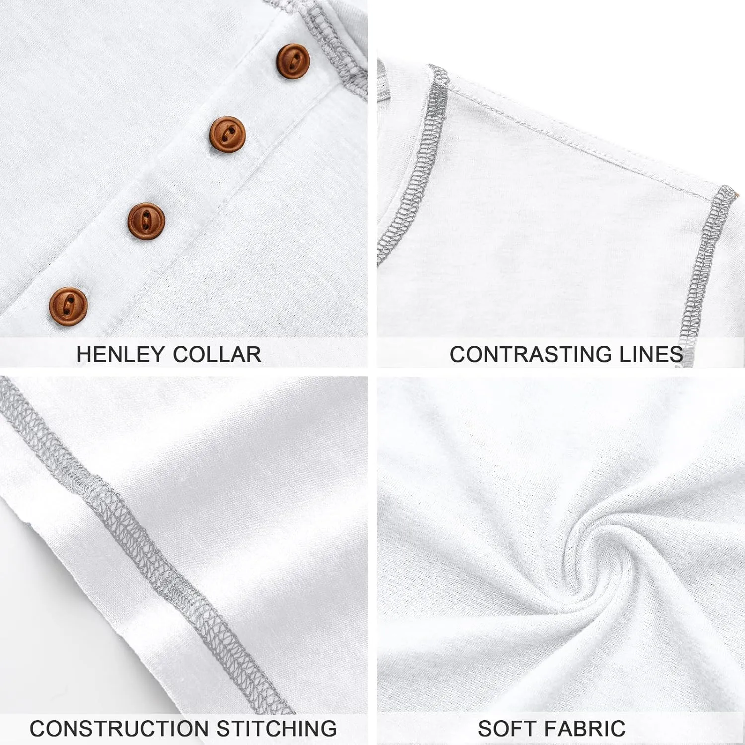 PEGENO Mens Fashion Henley Short Sleeve T-Shirt Casual Shirt Contrast Stitching Tees Tops