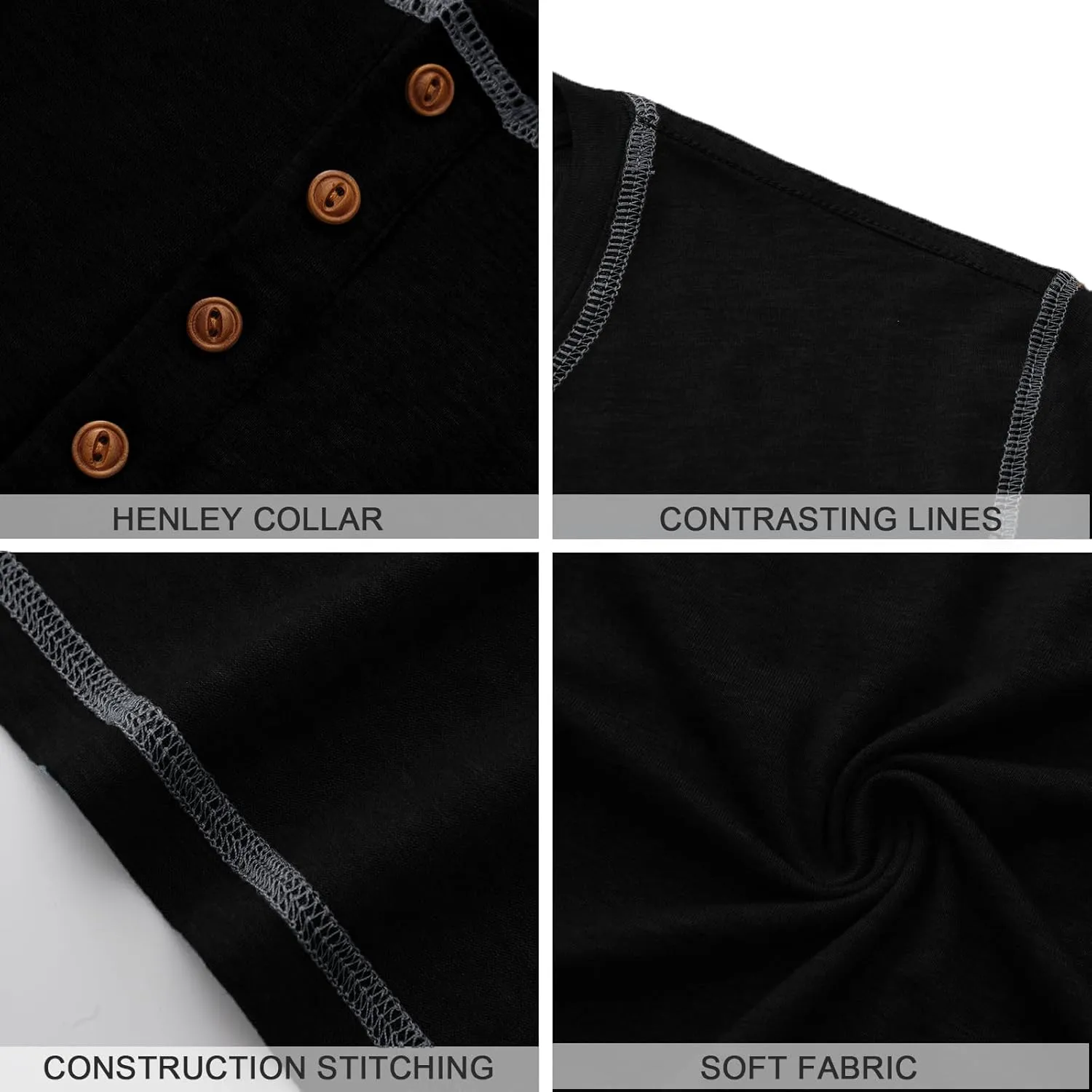 PEGENO Mens Fashion Henley Short Sleeve T-Shirt Casual Shirt Contrast Stitching Tees Tops