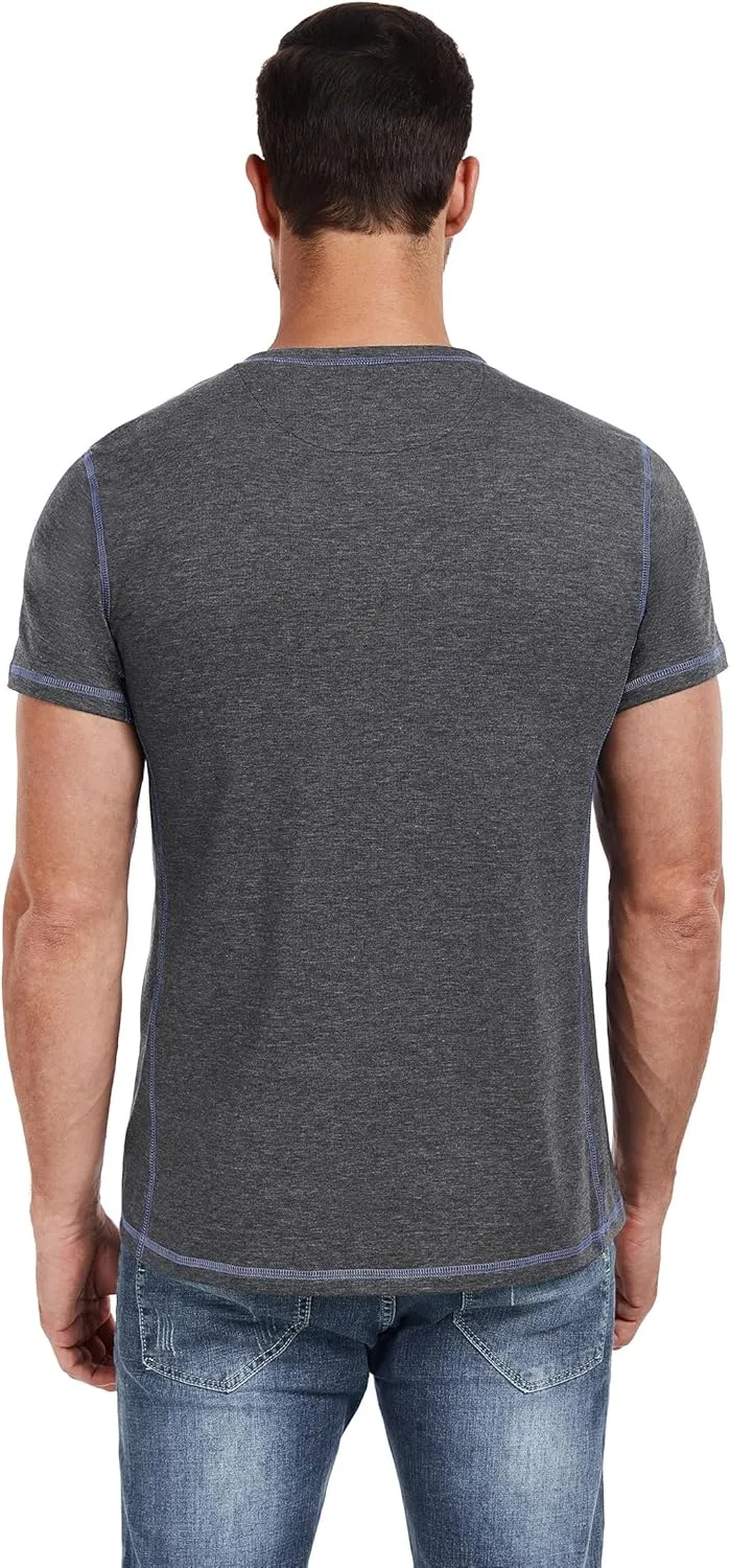 PEGENO Mens Fashion Henley Short Sleeve T-Shirt Casual Shirt Contrast Stitching Tees Tops