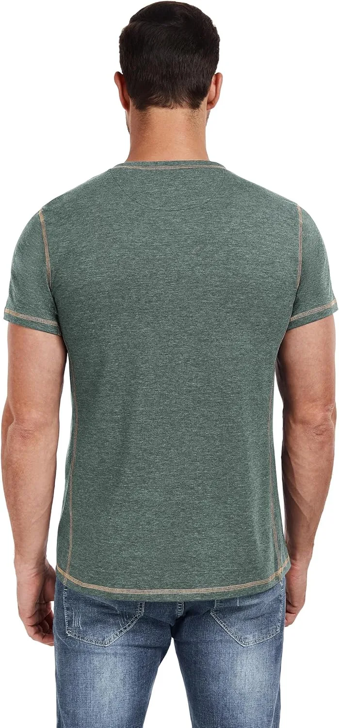 PEGENO Mens Fashion Henley Short Sleeve T-Shirt Casual Shirt Contrast Stitching Tees Tops