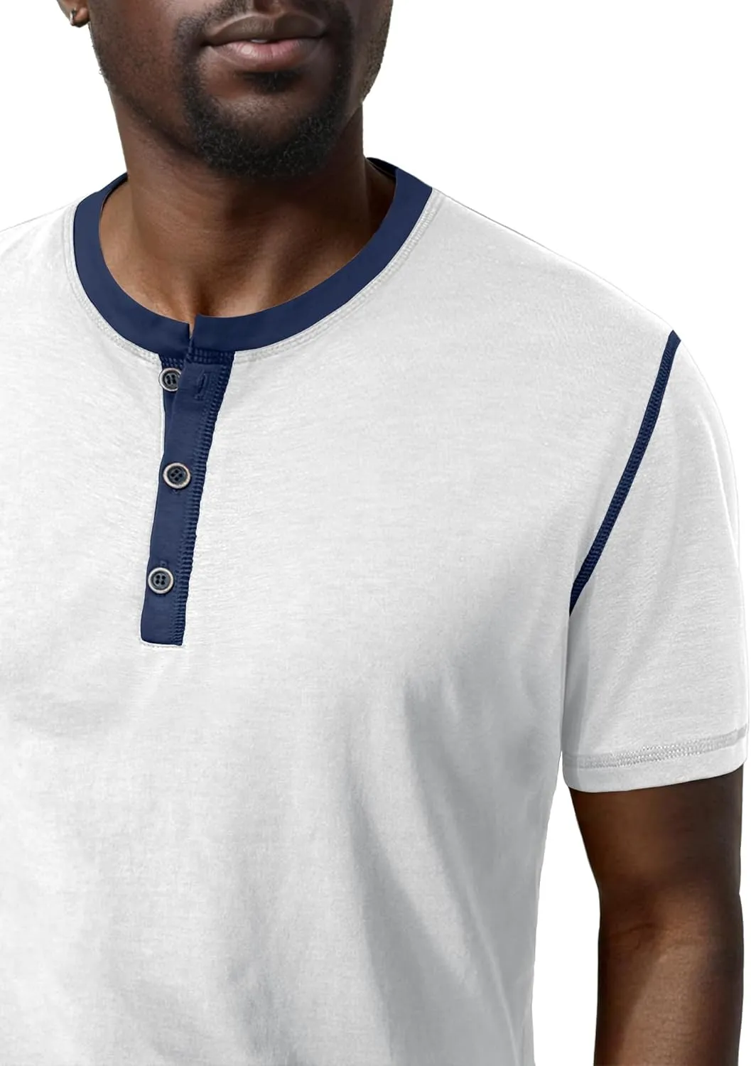 PLEPAN Mens Henley Shirts Crewneck Short Sleeve Casual Cotton T-Shirts with Contrast Color Collar