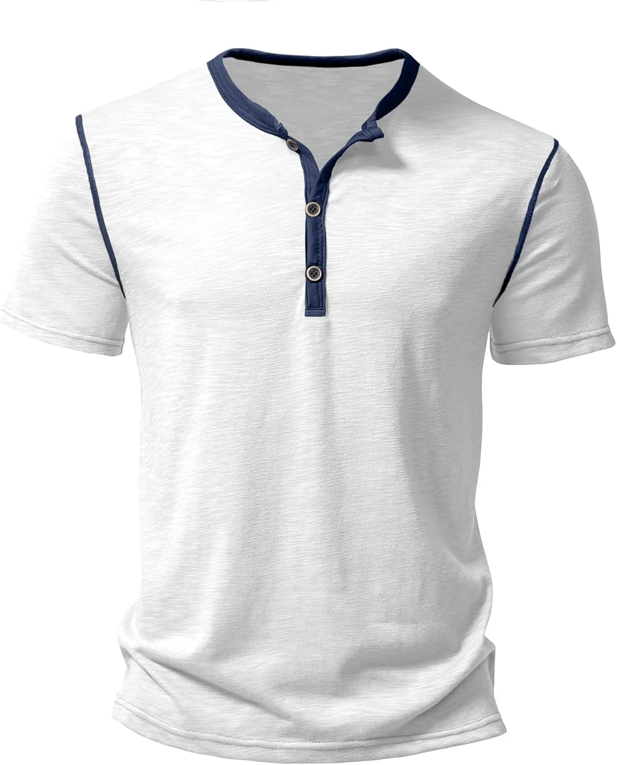PLEPAN Mens Henley Shirts Crewneck Short Sleeve Casual Cotton T-Shirts with Contrast Color Collar