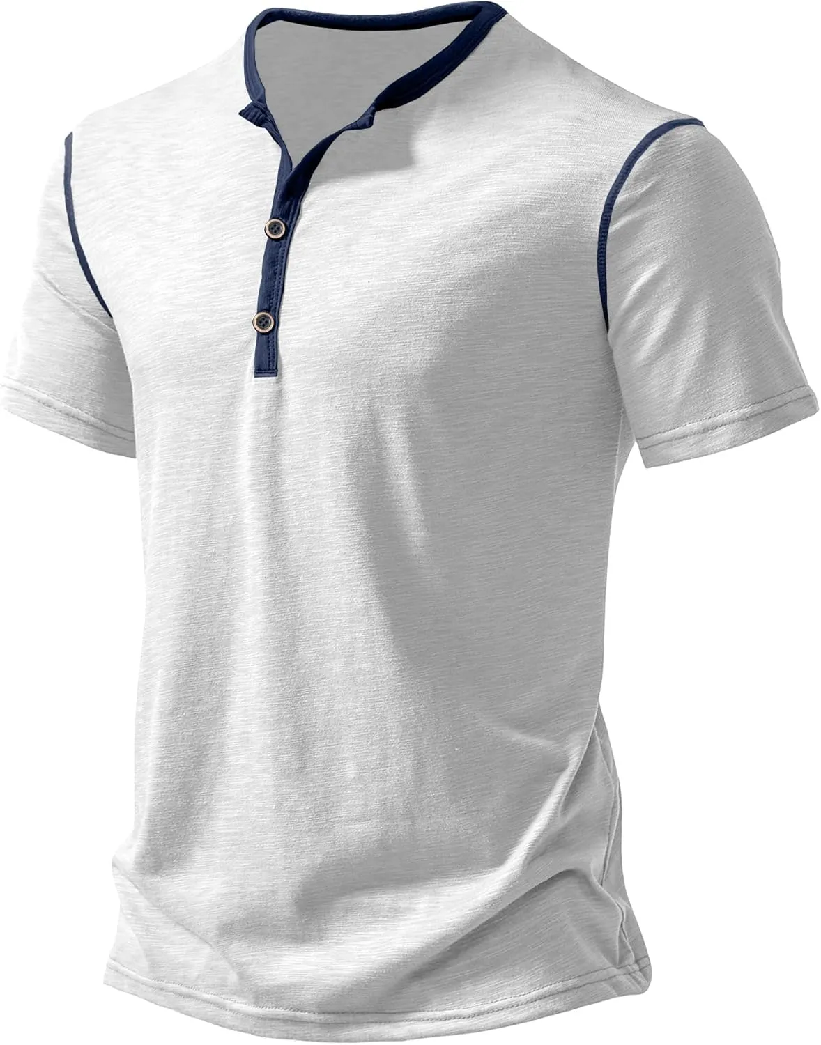 PLEPAN Mens Henley Shirts Crewneck Short Sleeve Casual Cotton T-Shirts with Contrast Color Collar