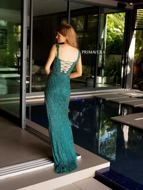 Primavera Couture 4127 Size 4 Fuchsia Long Prom Dress Corset Off Shoulder Sequins Beaded Fringes High Slit Formal Pageant Gown