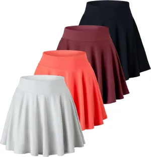 Real Essentials 4 Pack: Women's Basic Casual Stretchy Mini Skirt - Skater A-Line Flowy Flared (Available in Plus Size)