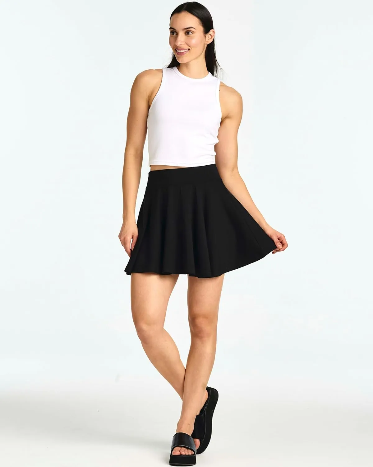 Real Essentials 4 Pack: Women's Basic Casual Stretchy Mini Skirt - Skater A-Line Flowy Flared (Available in Plus Size)