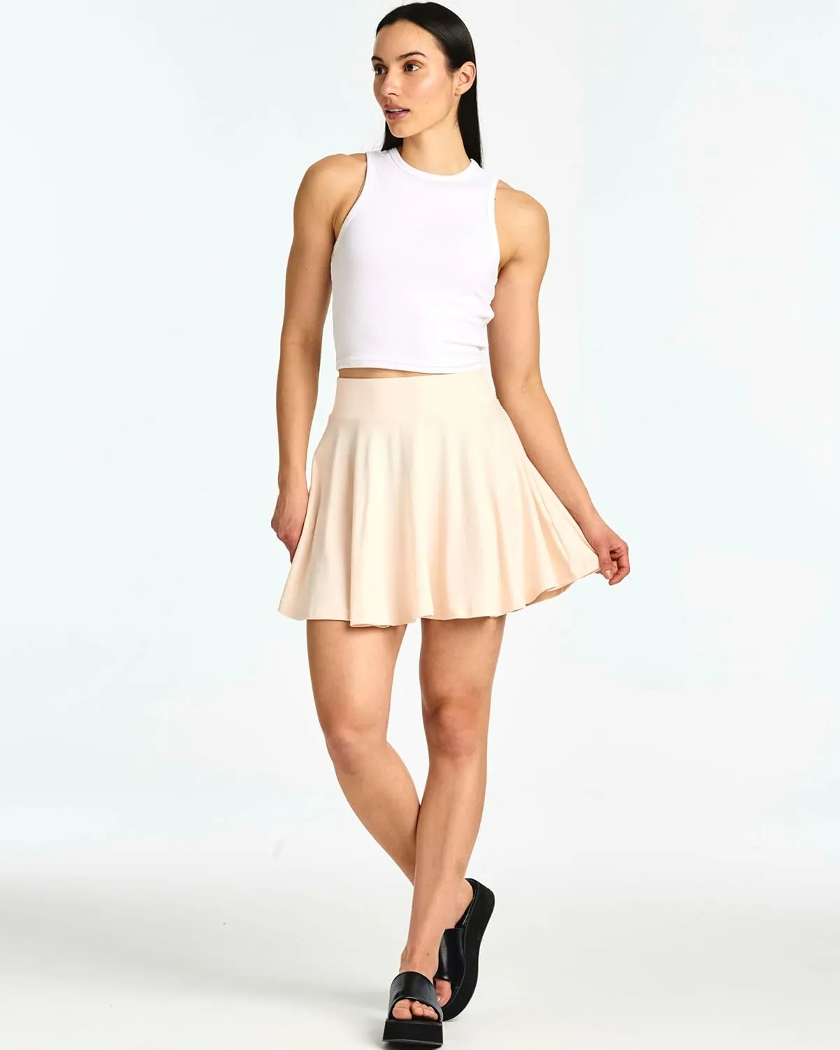 Real Essentials 4 Pack: Women's Basic Casual Stretchy Mini Skirt - Skater A-Line Flowy Flared (Available in Plus Size)
