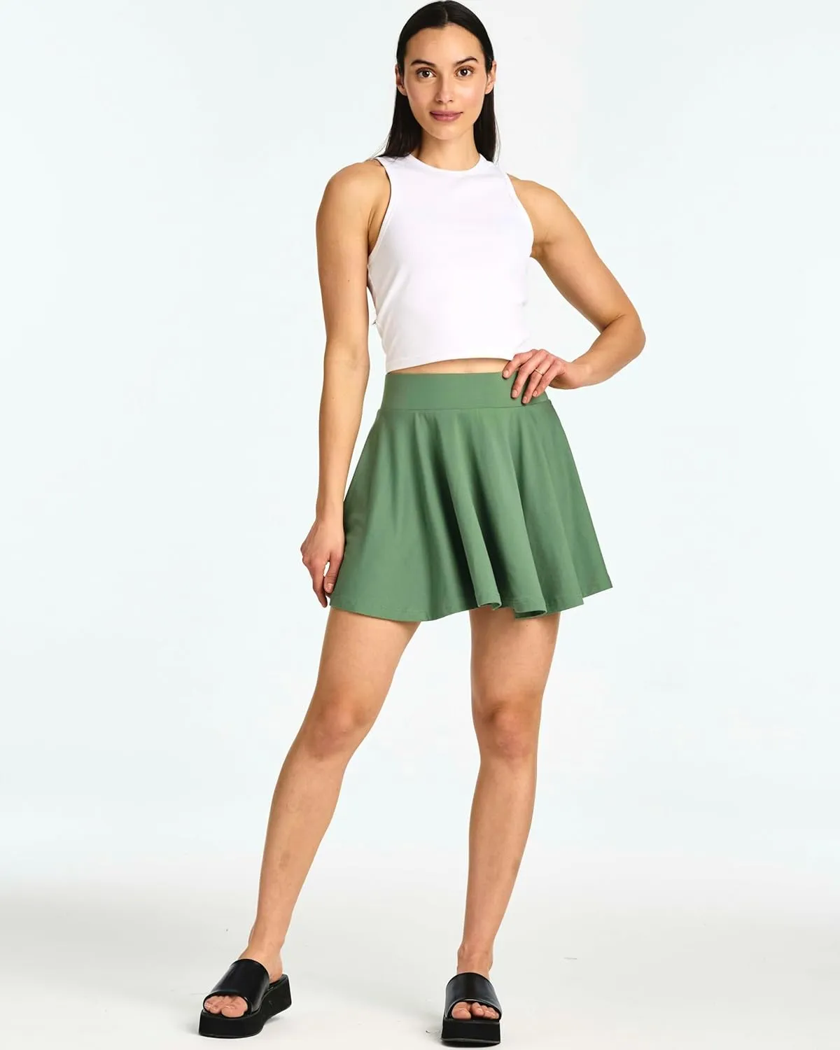 Real Essentials 4 Pack: Women's Basic Casual Stretchy Mini Skirt - Skater A-Line Flowy Flared (Available in Plus Size)