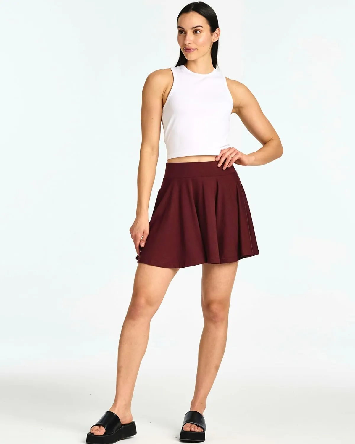 Real Essentials 4 Pack: Women's Basic Casual Stretchy Mini Skirt - Skater A-Line Flowy Flared (Available in Plus Size)