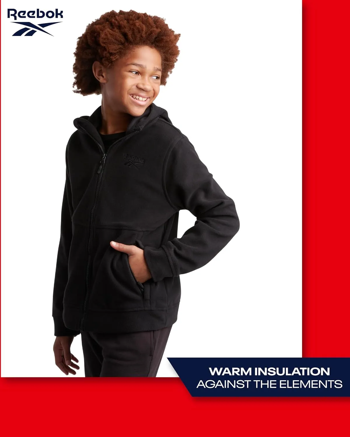 Reebok Boys' Jacket - Warm Polar Fleece Insulated Jacket - Weather Resistant Zip Up Hooded Jackets for Boys (Sizes: 4-20)