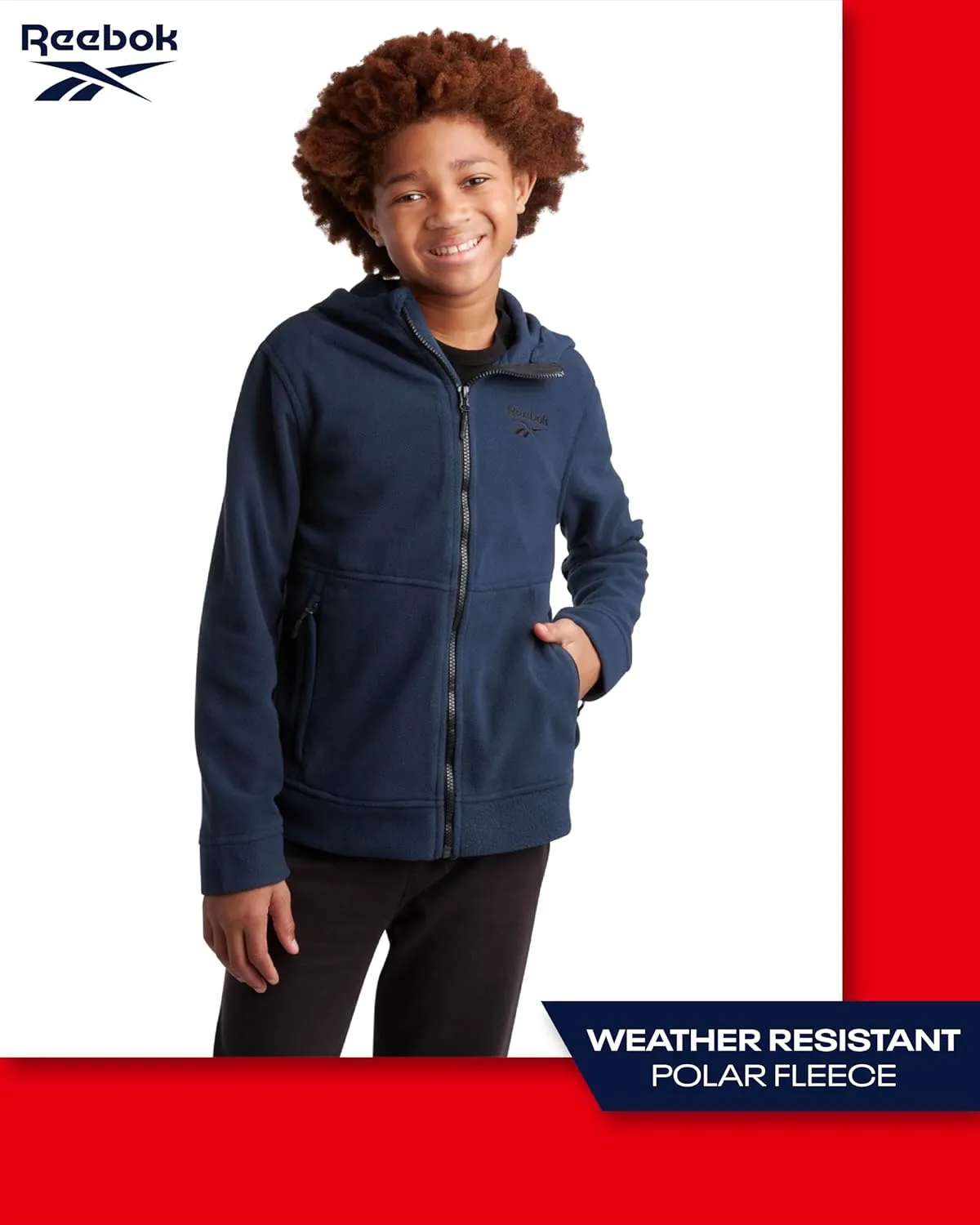 Reebok Boys' Jacket - Warm Polar Fleece Insulated Jacket - Weather Resistant Zip Up Hooded Jackets for Boys (Sizes: 4-20)
