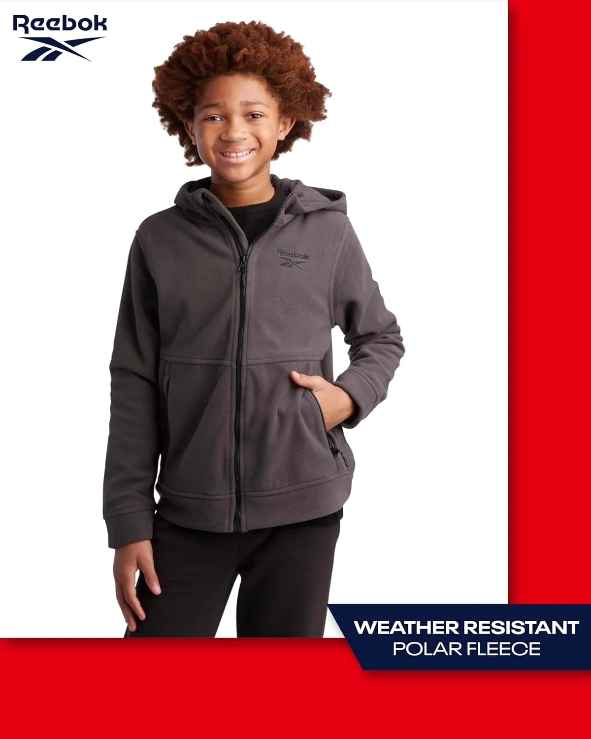 Reebok Boys' Jacket - Warm Polar Fleece Insulated Jacket - Weather Resistant Zip Up Hooded Jackets for Boys (Sizes: 4-20)