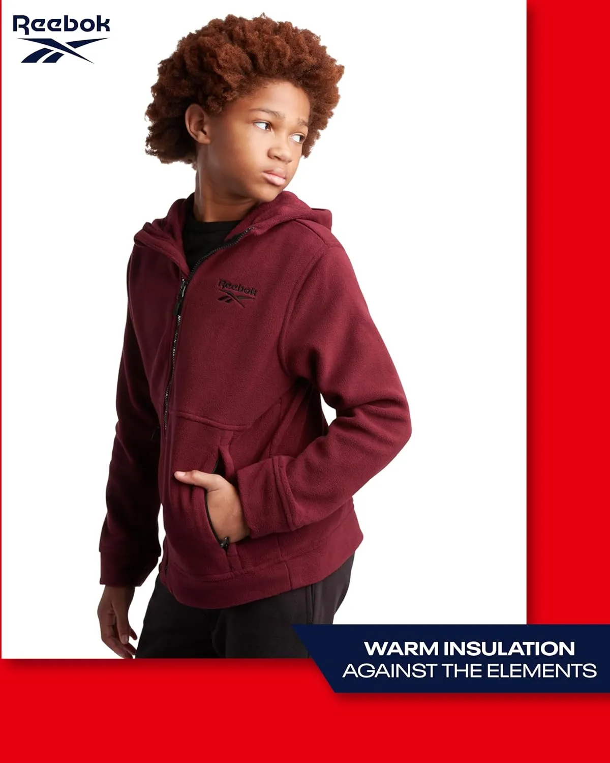 Reebok Boys' Jacket - Warm Polar Fleece Insulated Jacket - Weather Resistant Zip Up Hooded Jackets for Boys (Sizes: 4-20)