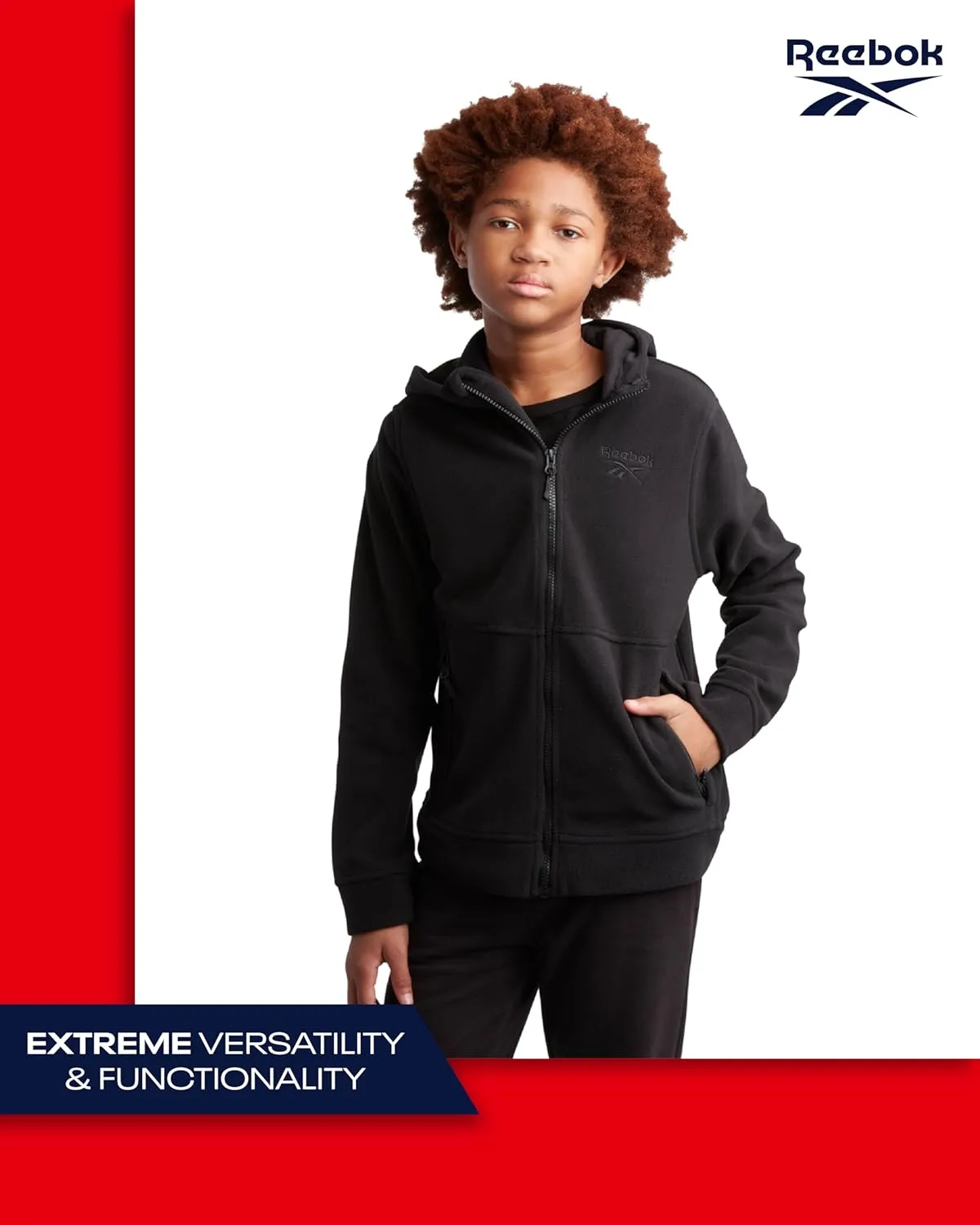 Reebok Boys' Jacket - Warm Polar Fleece Insulated Jacket - Weather Resistant Zip Up Hooded Jackets for Boys (Sizes: 4-20)