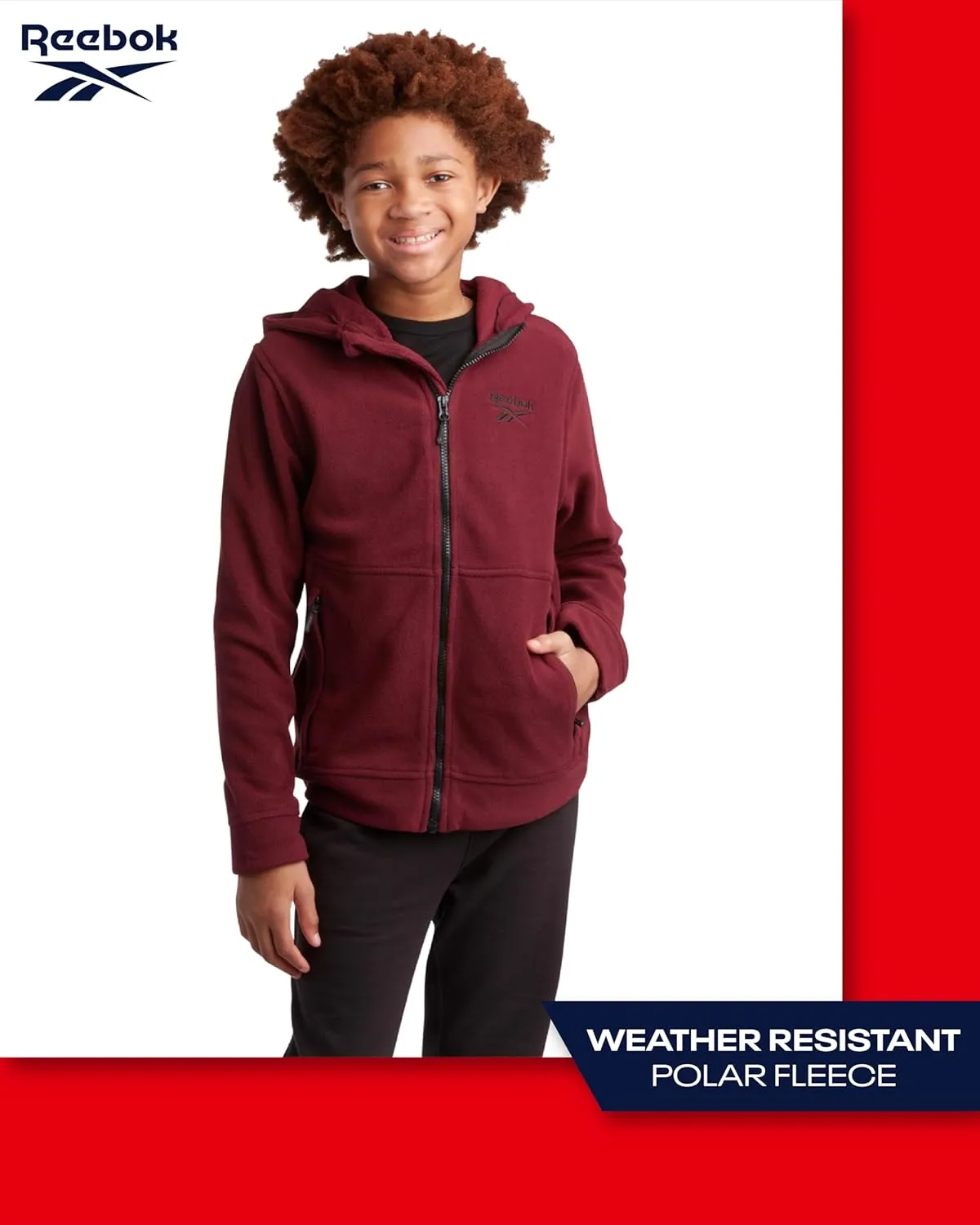 Reebok Boys' Jacket - Warm Polar Fleece Insulated Jacket - Weather Resistant Zip Up Hooded Jackets for Boys (Sizes: 4-20)