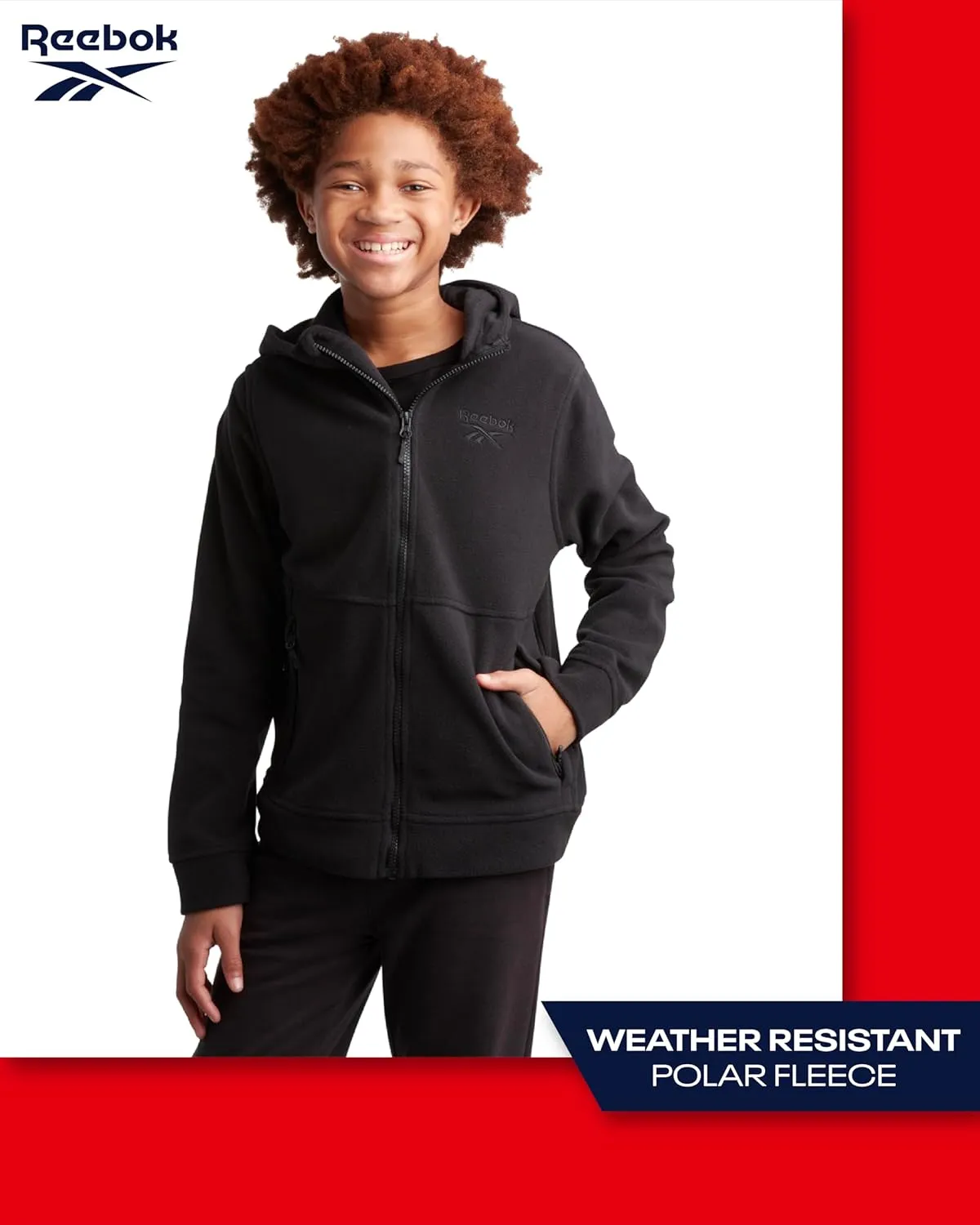 Reebok Boys' Jacket - Warm Polar Fleece Insulated Jacket - Weather Resistant Zip Up Hooded Jackets for Boys (Sizes: 4-20)