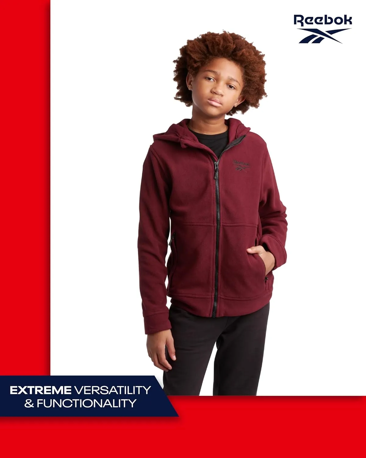 Reebok Boys' Jacket - Warm Polar Fleece Insulated Jacket - Weather Resistant Zip Up Hooded Jackets for Boys (Sizes: 4-20)