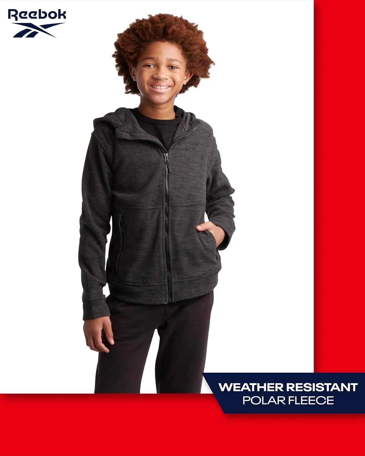 Reebok Boys' Jacket - Warm Polar Fleece Insulated Jacket - Weather Resistant Zip Up Hooded Jackets for Boys (Sizes: 4-20)