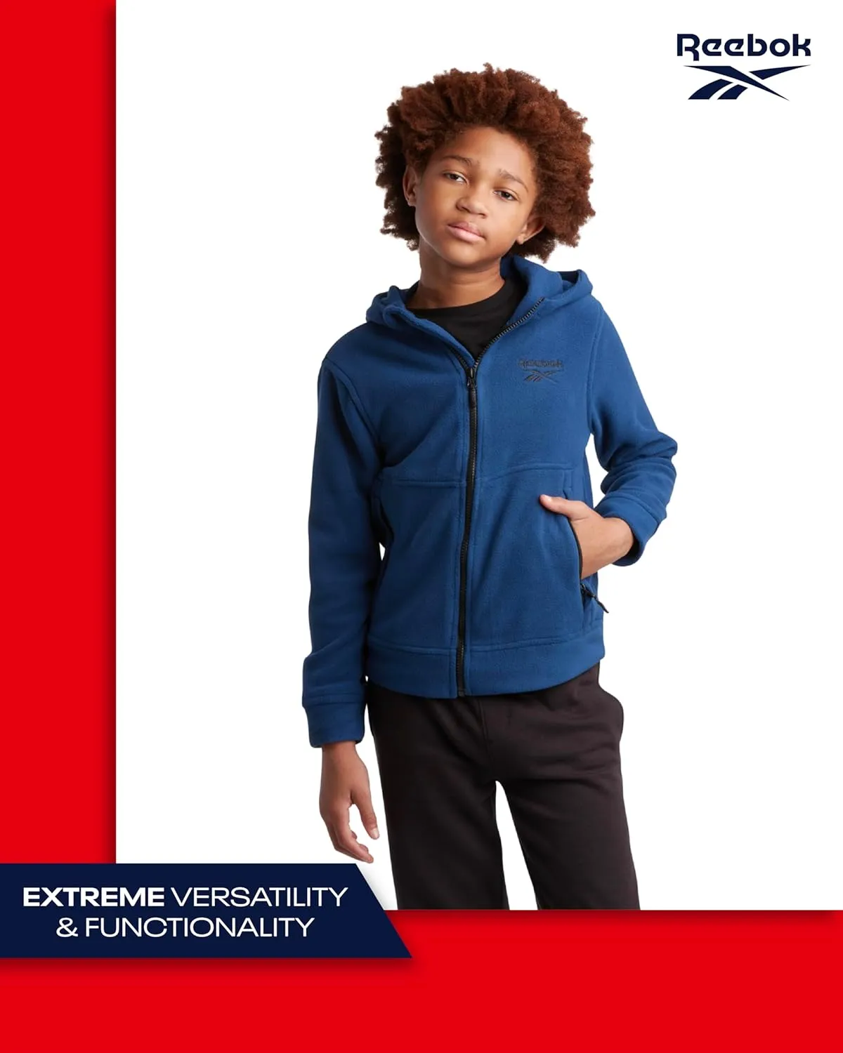 Reebok Boys' Jacket - Warm Polar Fleece Insulated Jacket - Weather Resistant Zip Up Hooded Jackets for Boys (Sizes: 4-20)