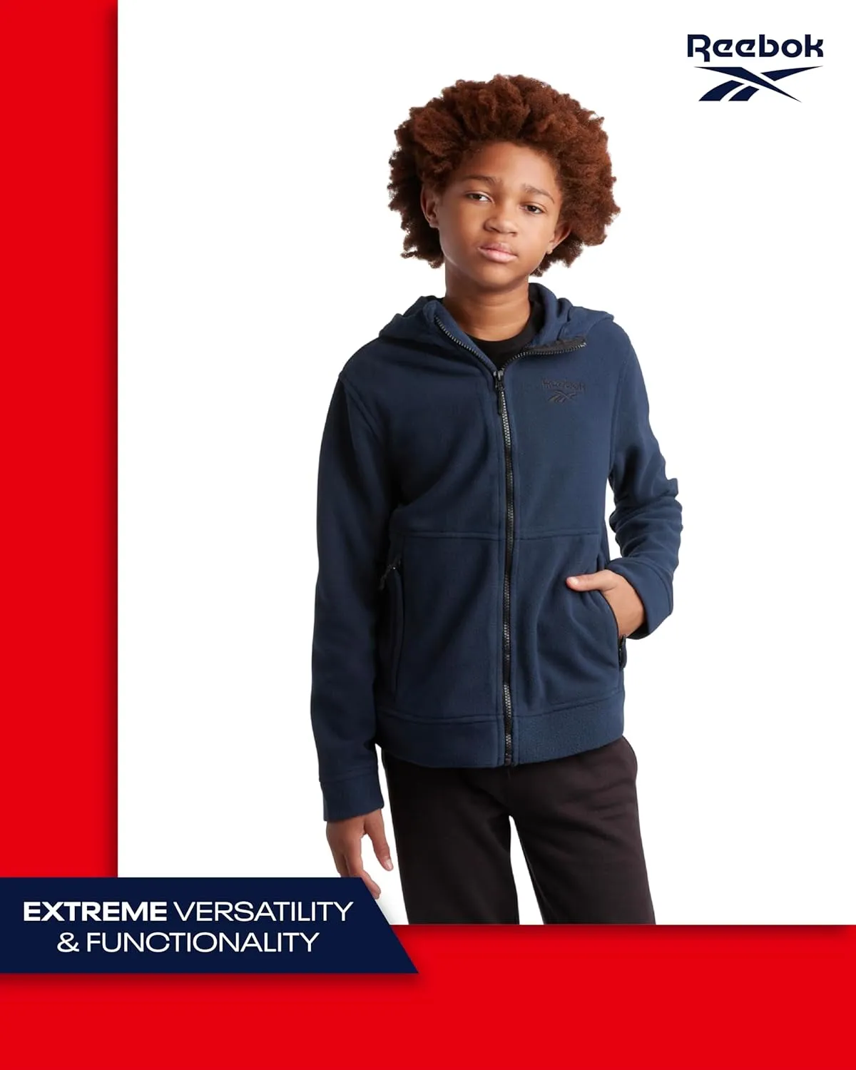 Reebok Boys' Jacket - Warm Polar Fleece Insulated Jacket - Weather Resistant Zip Up Hooded Jackets for Boys (Sizes: 4-20)